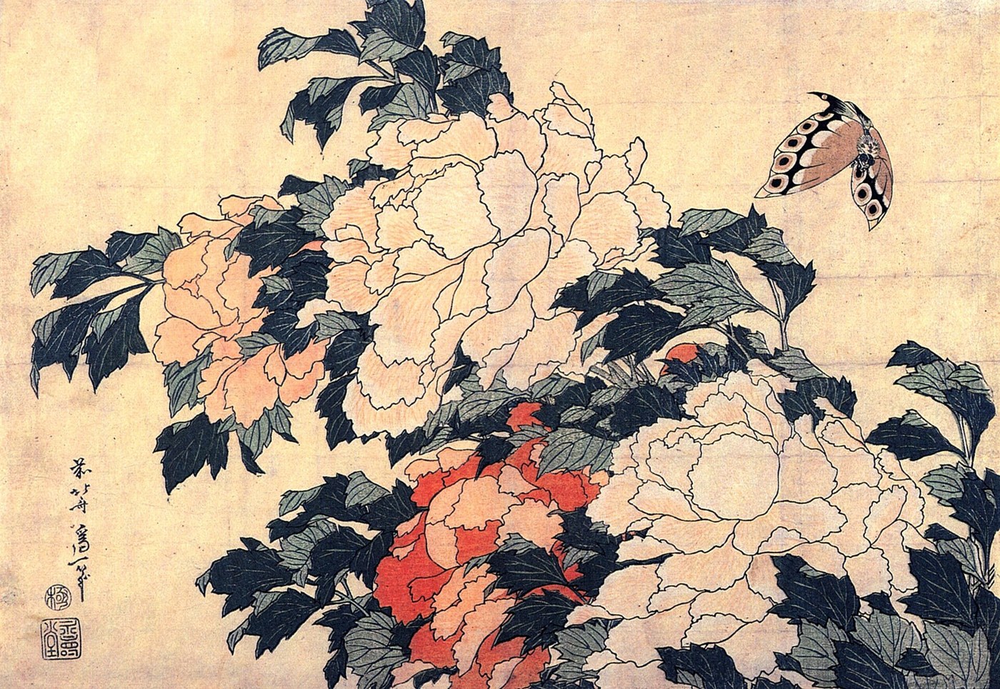 Peonie e farfalla - Katsushika Hokusai, 1833 circa