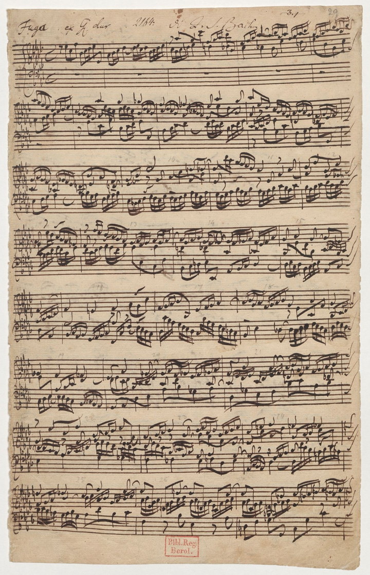 Fuga in la bemolle maggiore, manoscritto autografo - J. S. Bach, Il clavicembalo ben temperato, libro II
