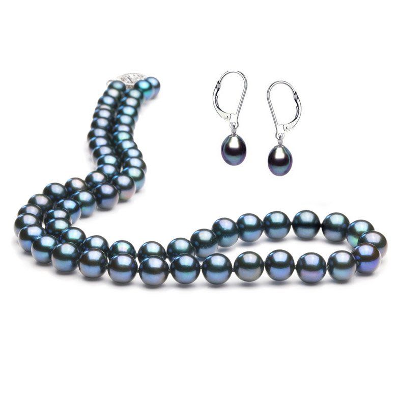 Set di collana e orecchini con perle quadrate in vetro di