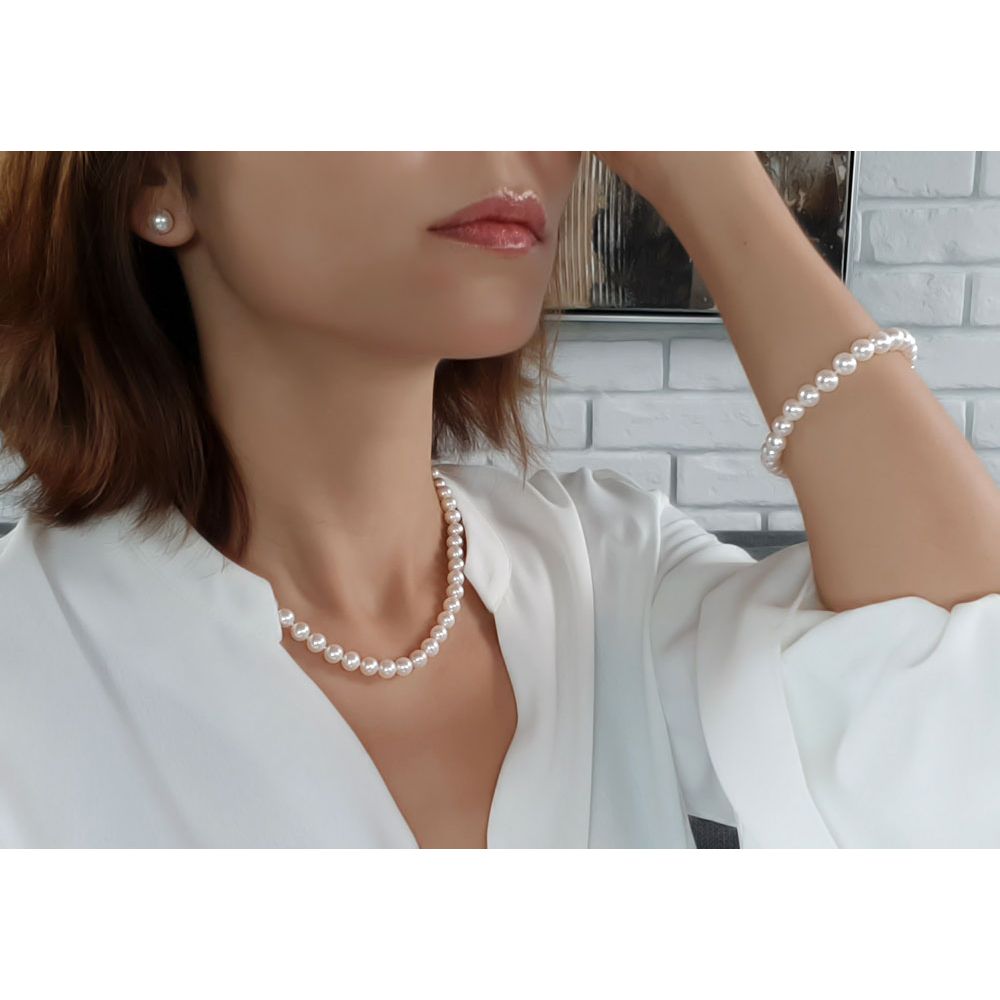 Set Gioielli 3 Pezzi Kadina Paris – Collana, Orecchini E Bracciale Con Perle E Giada, Placcato Oro - Foto 3