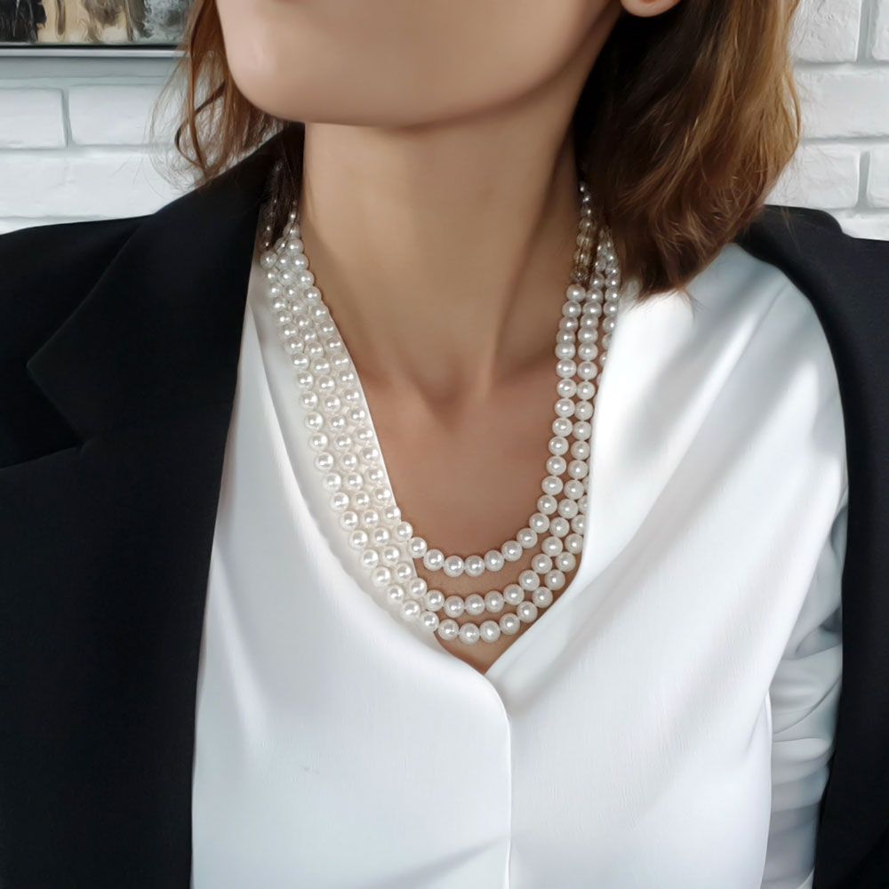 Collana In Pelle Nera Con Perle D'Acqua Dolce Naturali AAA 11-12 Mm &ndash; Bianco, Charme