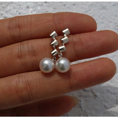 Orecchini A Borchia In Argento Con Perle D'acqua Dolce Bianco Naturale - Stile Classico Da Sposa