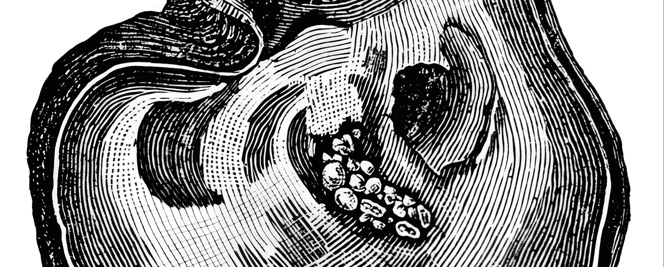 Mitilo d'acqua dolce e le sue perle: incisione antica.