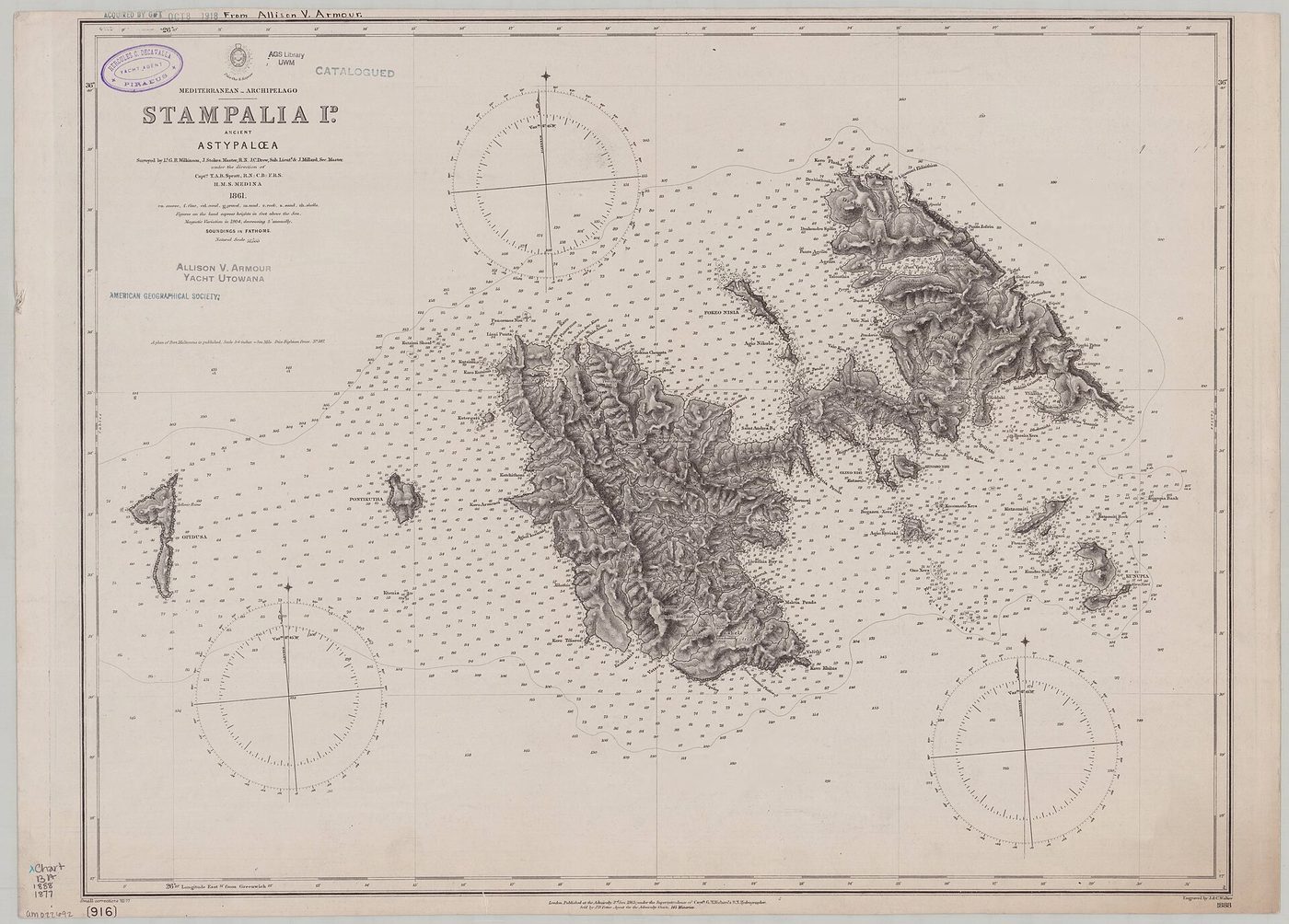 Carta nautica dell’Ammiragliato - Astipalea (Stampalia), mar Egeo