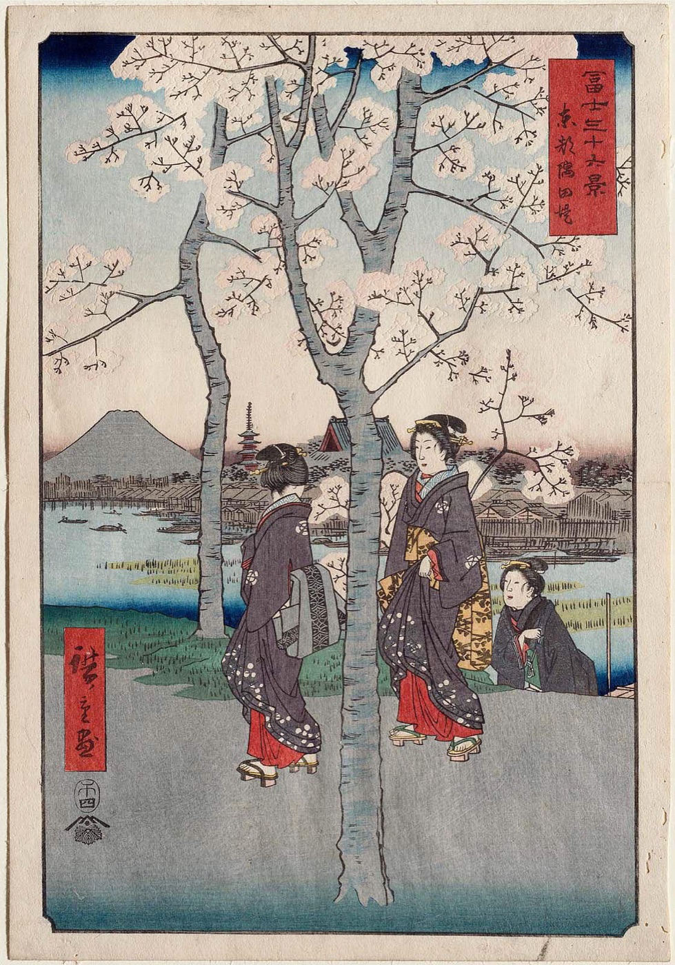 Cerisiers en fleur - Utagawa Hiroshige, Trente-six vues du mont Fuji, v. 1852